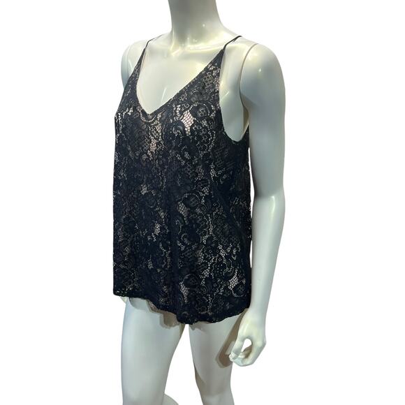 LOFT Black Lace Tank Top Nude Liner Camisole Spaghetti Strap Size M - Picture 9 of 12